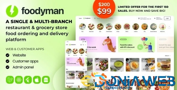 Foodyman - Single (Multi-Branch) Restaurant & Grocery Food Ordering & Delivery Platform