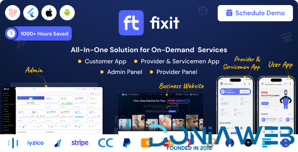 Fixit | Multi Vendor On Demand, Handyman, Home service Flutter App with Admin Complete Solution