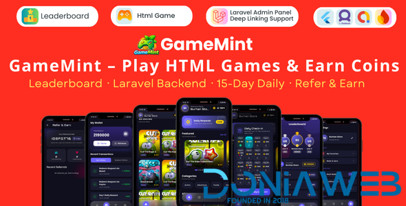 GameMint – Play & Earn HTML Games with Flutter and Laravel Backend